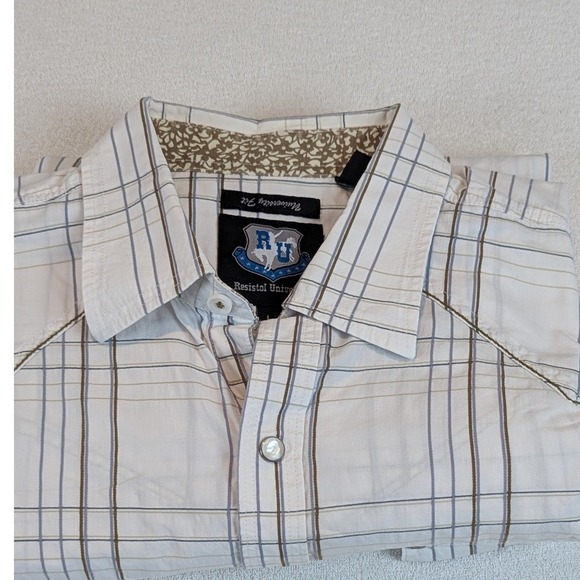 Resistol University Mens Large‎ White Plaid White PearlSnap Shirt Casual Western - Picture 9 of 10